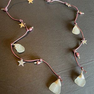 Stunning Cream Sea Glass Necklace and Earrings with Stars and Shells